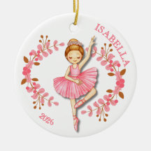 Rödhårig ballerina i rosa