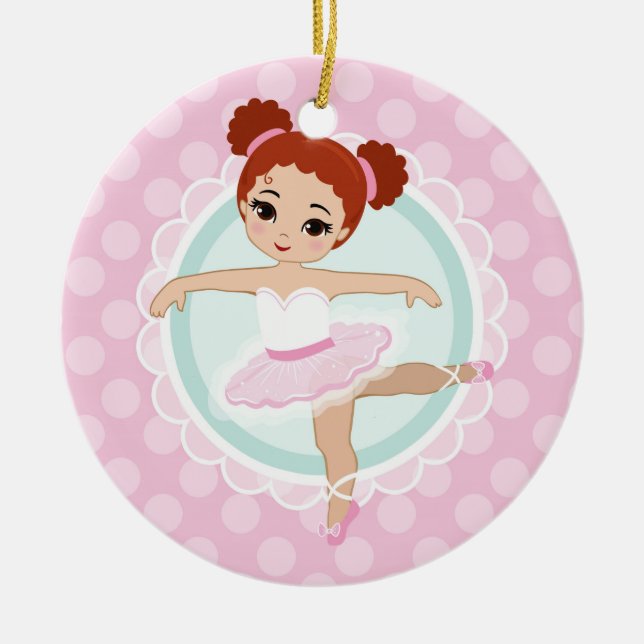 Rödhårig Ballerina - Rosa Ballet Dancer Girl Julgransprydnad Keramik (Framsidan)