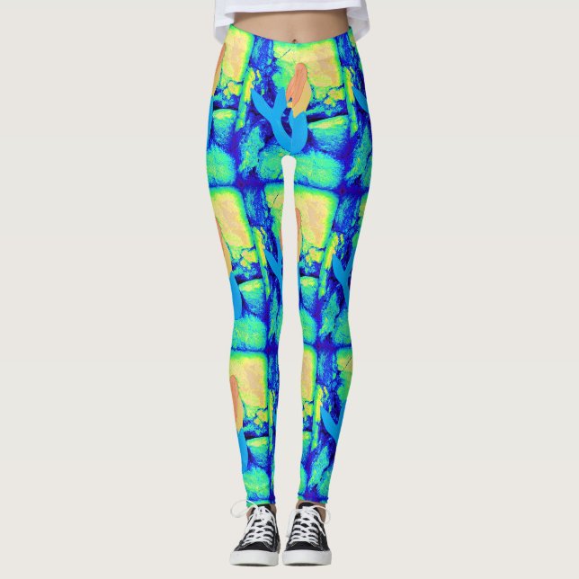 rödhårig blå svan-sjöjungfruar med flera färgader leggings (Framsida)