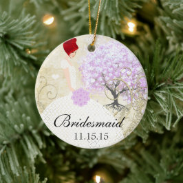 Rödhårig Bridesmaid Gifts Lavender Heart Löv Träd Julgransprydnad Keramik