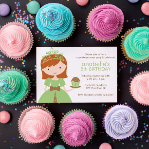 Rödhårig Cupkaka Princess Birthday Inbjudningar