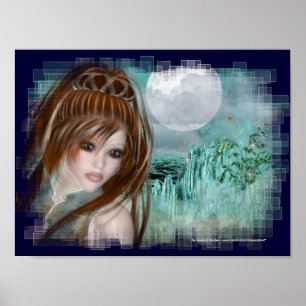 Rödhårig Elf & Blue Glass Night Fantasy Poster