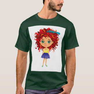 Rödhårig flicka som står med hårborste t shirt