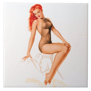 Rödhårig för Art Deco Pin Up Kakelplatta