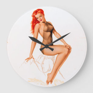 Rödhårig för Art Deco Pin Up Stor Klocka