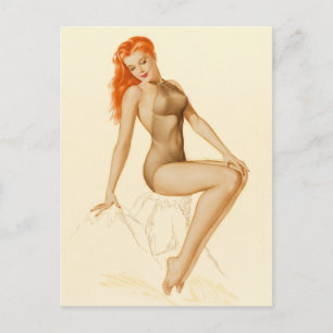 Rödhårig för Art Deco Pin Up Vykort