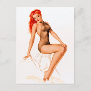 Rödhårig för Art Deco Pin Up Vykort