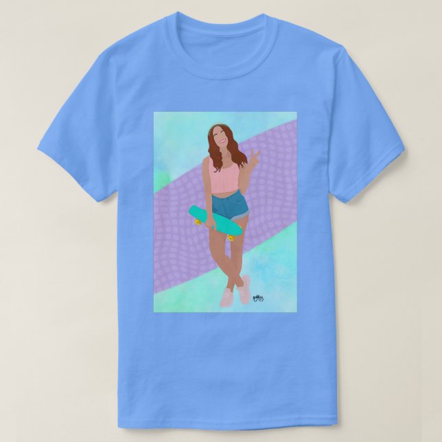 rödhårig för coola med skateboard t shirt (Design framsida)