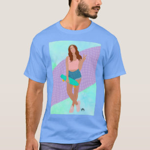 rödhårig för coola med skateboard t shirt