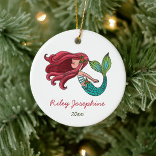 Rödhårig Ginger för Red HSjöjungfru Personlig Julgransprydnad Keramik