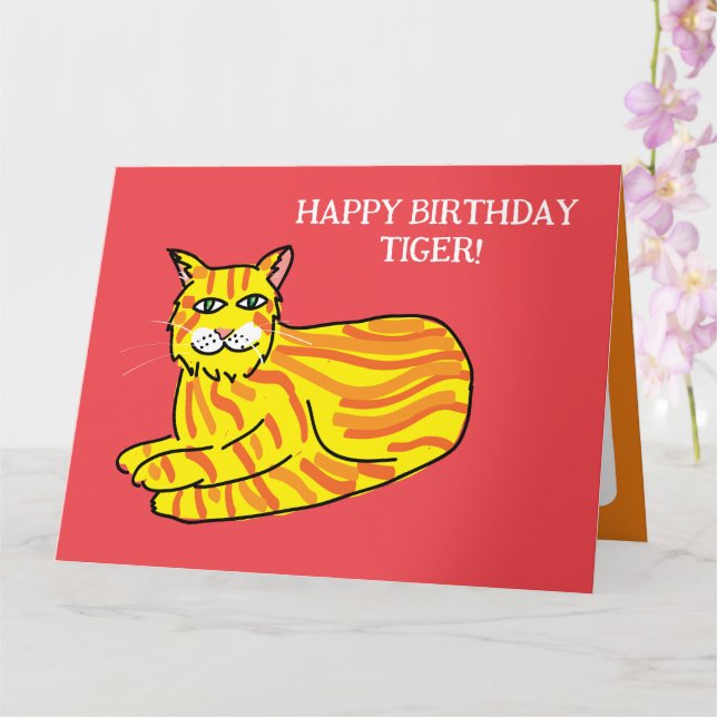 Rödhårig ginger-katter tabb med röd hårfödelsedag kort (Orkide)