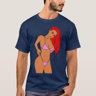 Rödhårig Girl in Rosa Bikini T Shirt