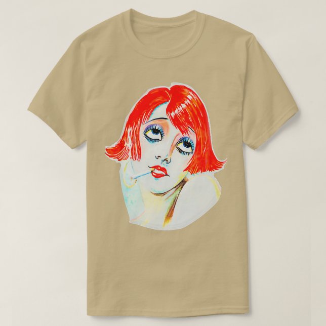 Rödhårig Girl Smoking T Shirt (Design framsida)