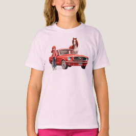 Rödhårig Girl with Mustang Car Horse T Shirt