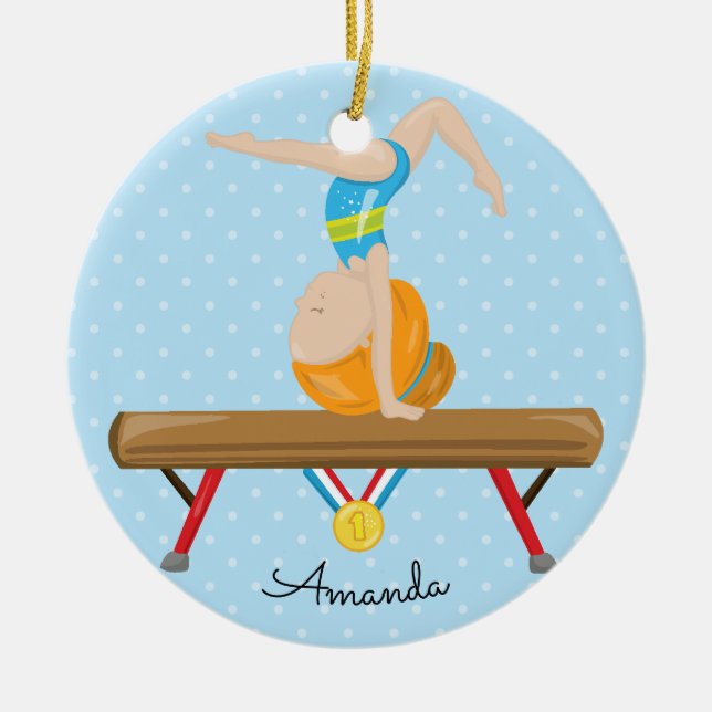 Rödhårig gymnast gymnastik julgranskula (Framsidan)