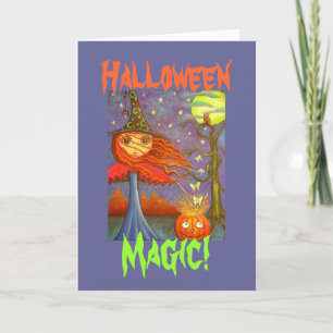 Rödhårig Halloween Witch Girl & Luna Moths Kort