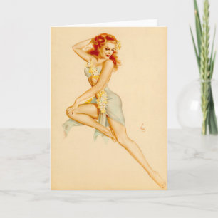 Rödhårig Hawaii Costume Pin Up Kort