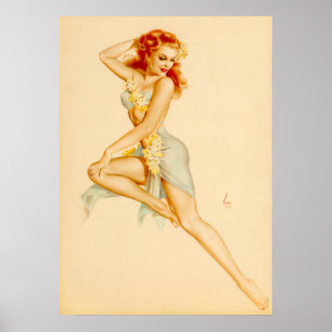 Rödhårig Hawaii Costume Pin Up Poster