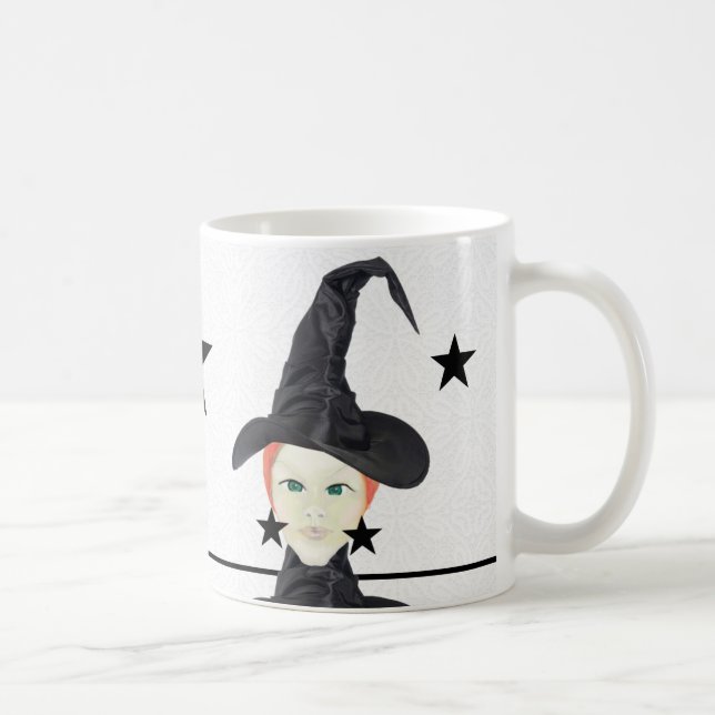 Rödhårig häxa, Gröna ögon, Stjärnor Svart Kaffemugg (Höger)
