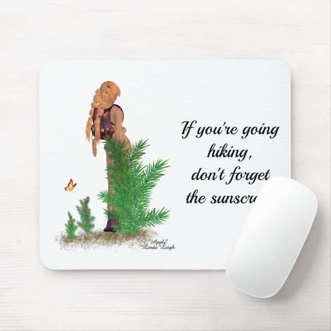 Rödhårig Hiker Backpack Pinup Girl Mousepad Musmatta (Med mus)