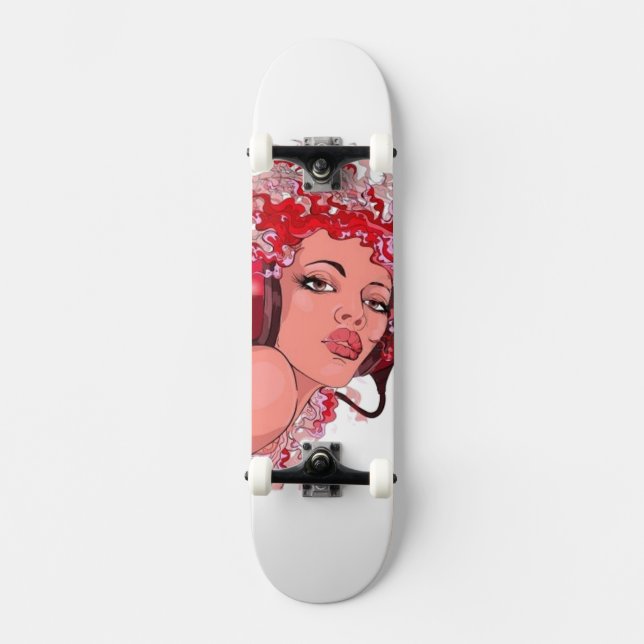 Rödhårig i hörlurar skateboard bräda 20,5 cm (Framsida)