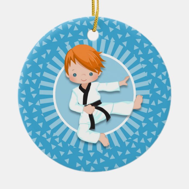 Rödhårig Karate Boy Judo Martial Arts Julgransprydnad Keramik (Framsidan)