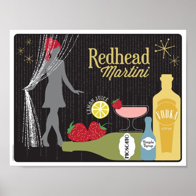 Rödhårig Martini Strawberry Cocktail Poster (Framsidan)