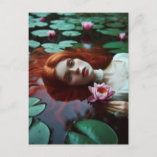 Rödhårig Ophelia i en liljedamm Vykort