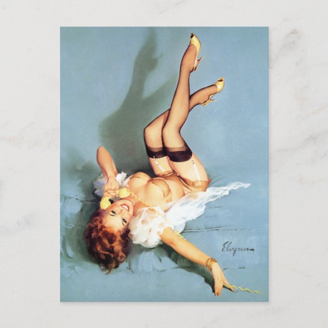 Rödhårig på telefonanslutning vykort (Framsida)