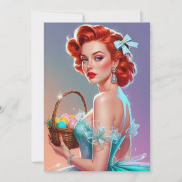Rödhårig Pin-Up påskäggs korg Julkort