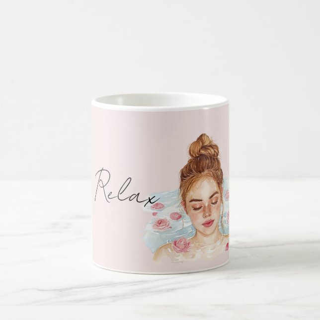 Rödhårig Rosa Rosor Avslappnande Bad Kaffemugg (Center)