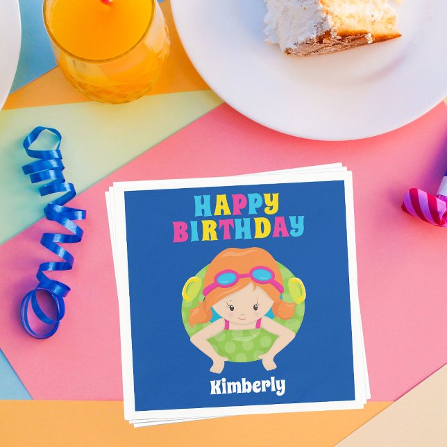 Rödhårig Simma Girl Anpassningsbar Bassäng Party G Pappersservett (Skapare uppladdad)