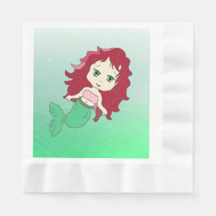 Rödhårig Sjöjungfru Coral Birthday Papper Napkins Pappersservett