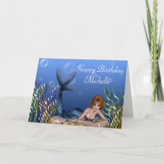 Rödhårig Sjöjungfru Fantasy Anpassade Birday Card Kort