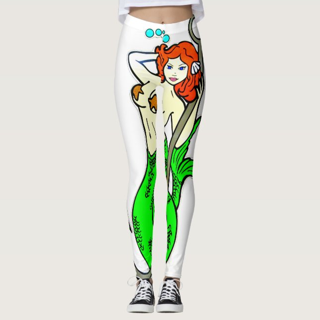 rödhårig sjöjungfru med grönt svan leggings (Framsida)