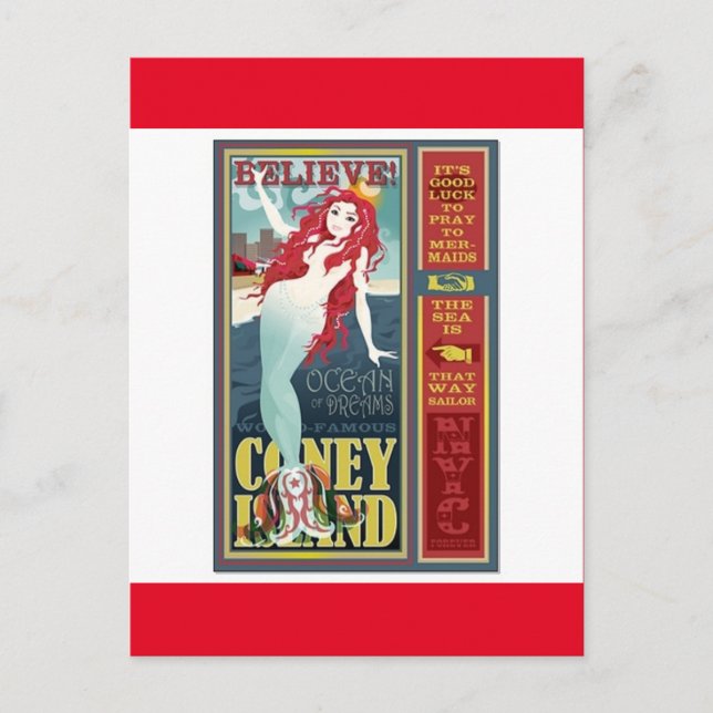 rödhårig sjöjungfru på ön Coney Vykort (Framsida)