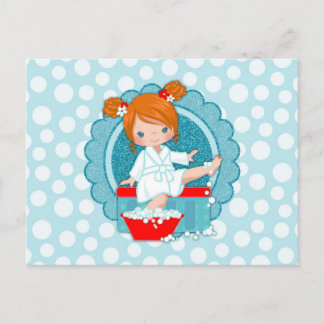 Rödhårig Spa Girl Bubbles Turcos Red White Vykort