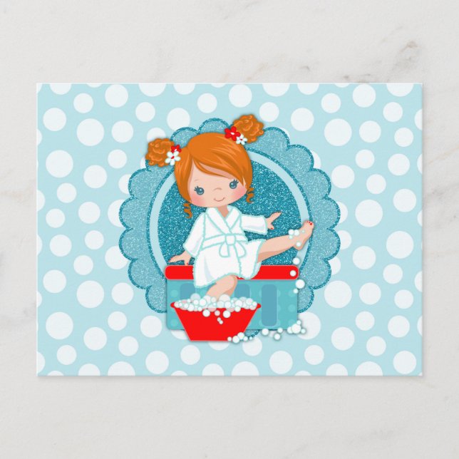 Rödhårig Spa Girl Bubbles Turcos Red White Vykort (Framsida)