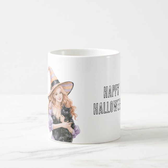 Rödhårig svart katt Halloween Kaffemugg (Center)