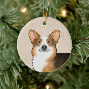 Rödhårig trefärgad Pembroke Welsh Corgi och namn Julgransprydnad Keramik