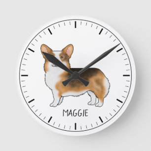 Rödhårig trefärgad Pembroke Welsh Corgi och namn Rund Klocka