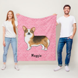Rödhårig Tri Pembroke Welsh Corgi Hjärtan & Namn Fleecefilt