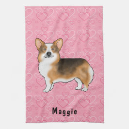 Rödhårig Tri Pembroke Welsh Corgi Hjärtan & Namn Kökshandduk