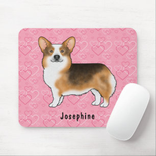 Rödhårig Tri Pembroke Welsh Corgi Hjärtan & Namn Musmatta