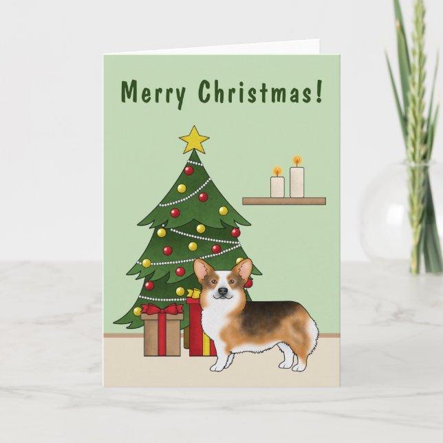 Rödhårig Tri Pembroke Welsh Corgi Julgran Kort (Framsida)