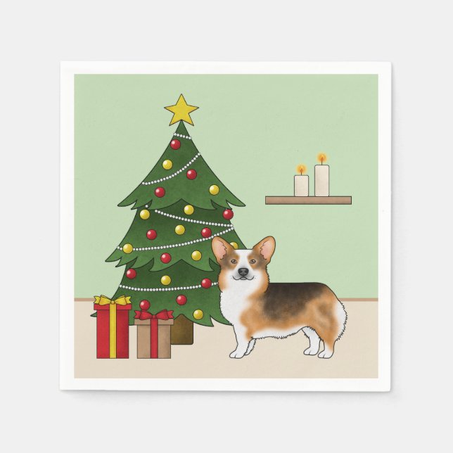 Rödhårig Tri Pembroke Welsh Corgi Julgran Pappersservett (Framsidan)