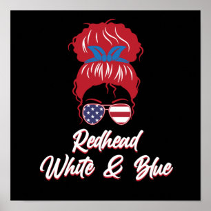 Rödhårig USA flagga Cute Red Hair Girls Women Grap Poster
