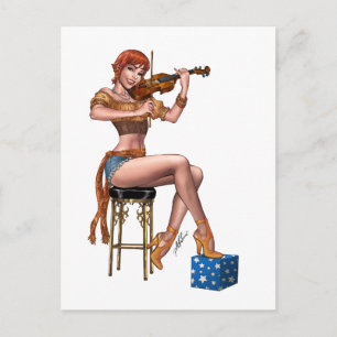 Rödhårig Violin Player Gypsy Hipster av Al Rio Vykort