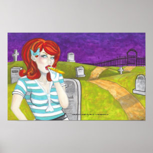 Rödhårig w Kazoo in Graveyard mörk art poster prin