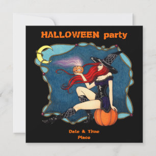 Rödhårig Witch Halloween Inbjudningar